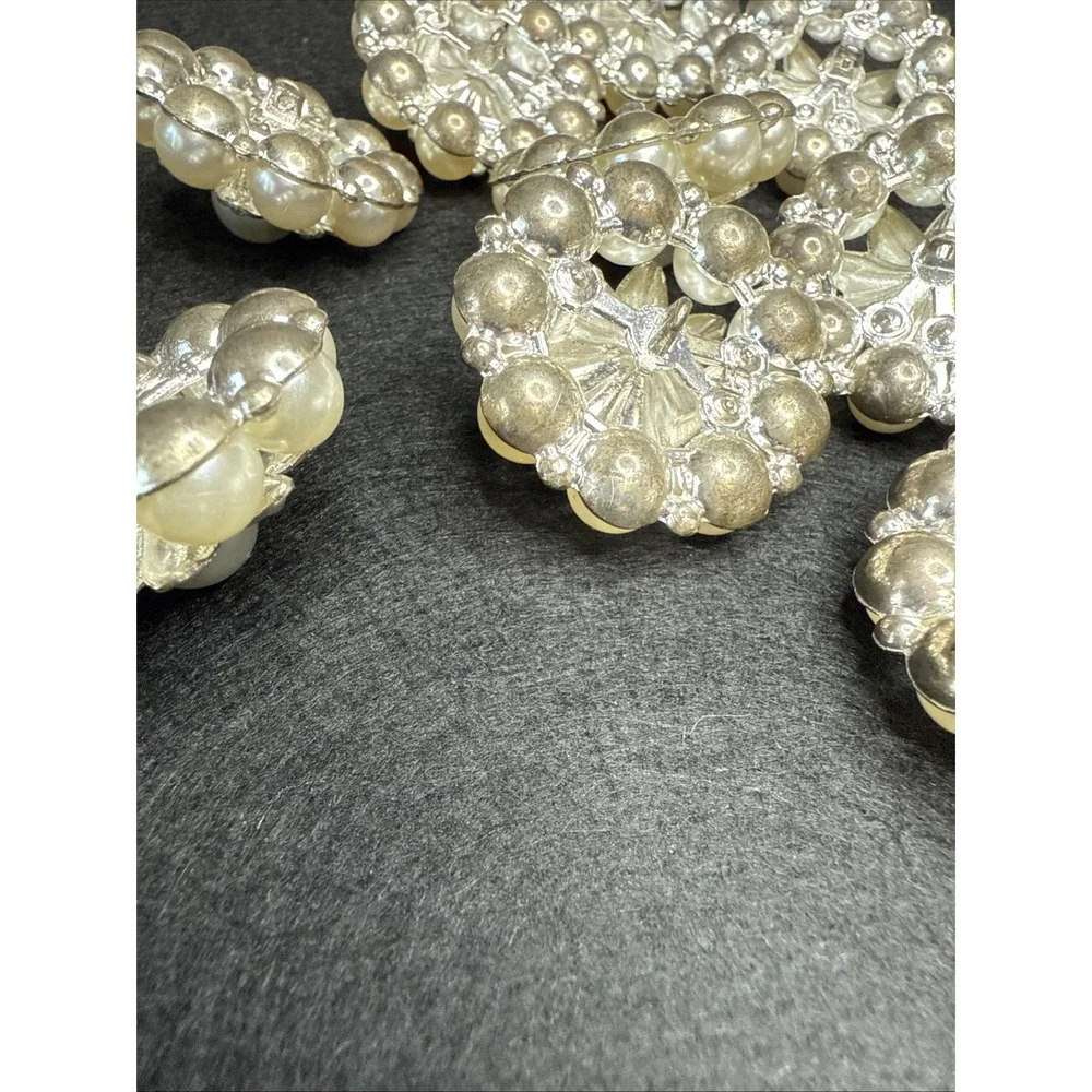 9 Vintage Rhinestone And Faux Pearl Shank Buttons Silver Plating Over Copper